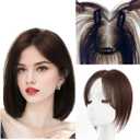 Anemone Borderless Design Lace Human Hair Toppers for Women Clips in False Bangs Fluffy Fringe Hairpiece For Cover Thinning Grey Hair (8 * 11 Brown Mid Bangs)