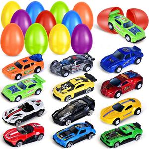 12Pack Prefilled Easter Eggs with Toys Inside, Easter Egg with Die-cast Racing Cars for Kids Basket Stuffers, Hunting Games, Party Favor, Prizes Reward