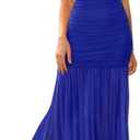 LAGSHIAN Women's Elegant Formal Long Dress One Shoulder Sleeveless Ruched Bodycon Evening Dress, Blue, M