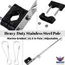 Boat Flag Pole Kit 12x18 Embroidered USA Flag + Stainless Pole & Clips | Marine-Grade, High Wind-Resistant, for Pontoon, Yacht, Deck Mount (USA Kit 12x18 Inch)