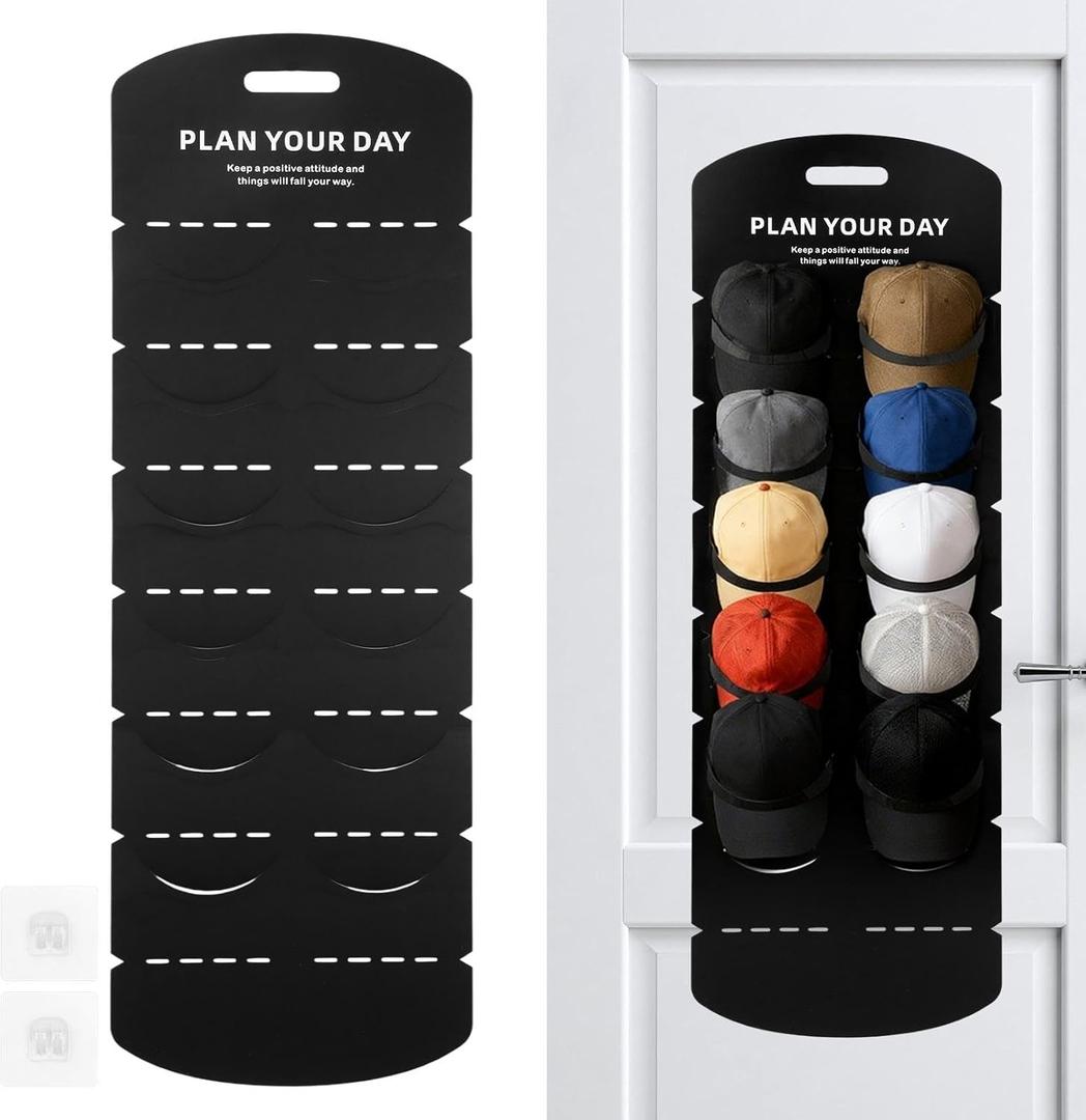 12 Pockets Hat Rack for Baseball Caps,Over the Door Hat Organizer for Closet,Over The Door Hats Rack for Storage Closet Wall,Hats Storage to Protec t and Display(Black,Size:136*46cm/53.54*25.2inch)