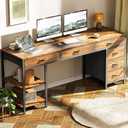 Huuger Computer Desk with 6 Drawers, Office Desk with Shelves, Reversible Gaming Desk, Large Corner Desk with Storage, Work for Home Office, Study, Living Room, 63inch, Rustic Brown