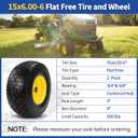 2 Pcs 15x6.00-6 Flat Free Lawn Mower Tire and Wheel, 15x6-6 nhs Lawn Mower Front Tires, Compatible with John Deere Riding Mowers Lawn Tractors, with 3/4" & Extra 5/8" Bearings, 3"-4.4" Centered Hub
