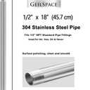 GeilSpace 1/2" x 18" Stainless Steel Pipe, 304 Pipe Nipple Fits Standard 1/2 Inch Threaded Pipes and Fittings, DIY Industrial Metal tube (2 PCS)