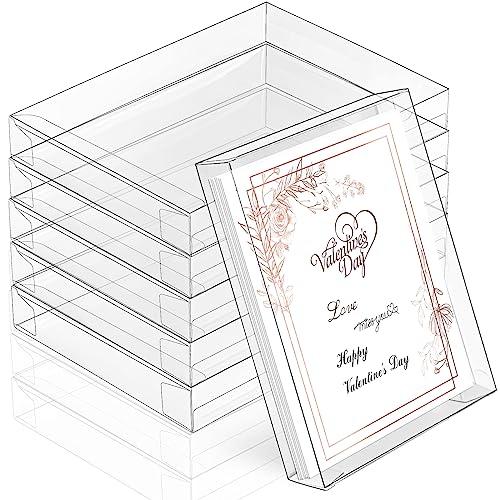 Sintuff 100 Pcs Clear Card Box Greeting Card Storage Boxes Clear Plastic picture display for Greeting Cards 5.39 x 7.36 x 1 Inches Photo Storage Box Rectangle Small Boxes for Favors