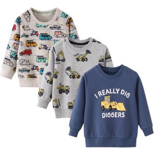 BeiVSlley Toddler Boys 3 Pack Cotton Pullover Crewneck Sweatshirt Long Sleeve Cartoon Shirt Sweaters Tops (5-6 Years, Truck)