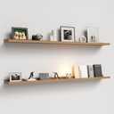 Boswillon 55.1 Inches Long Floating Shelves, 2 Set Rustic Wall Shelf for Bedroom, Nursery Book Shelf with Lip, Picture Ledge Shelf for Living Room, Bathroom, Kitchen - Oak