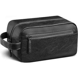 Travel Toiletry Bag for Men and Women, Travel Shaving Dopp Kit Water-resistant Bathroom Toiletries Organizer PU Leather Cosmetic Bags (Black)