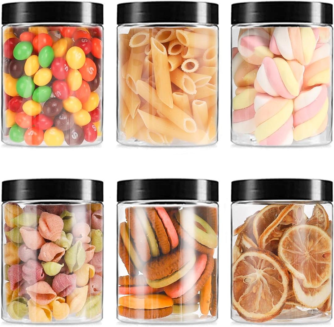 Mfacoy 6 Pack Plastic Jars with Lids, 16 oz Clear Storage Container, Leakproof Plastic Mason Jars, Empty Round Slime Container, Cosmetic Jars for Storing Dry Food, Peanut, Spice, Cookie, Candy