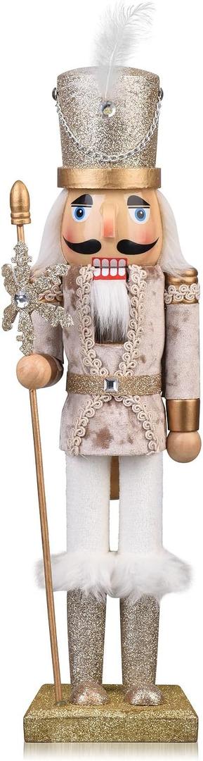 ArlinaL Wooden Christmas Soldier Nutcracker Decorations, 15 Inch Nutcracker Figure Christmas Decor for Shelves and Tables (Gold)