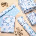 woric Reversible Baby Shower Wrapping Paper Roll 17 Inch x 33 Feet Blue Elephant Design Gift Wrapping Paper for Baby Shower, New Baby, Boy's 1st Birthday, Celebration