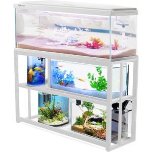 Fish Tank Stand Metal Aquarium Stand ,55-75 Gallon Aquarium Turtle Tank, 48.4 x 14.8 x 29.1Inch, Reptile Terrariums and Breeder Tank Stand, White