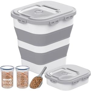 35-40 Lbs Airtight Dog Food Storage Container, Collapsible Dog Food Container with Lid, Wheels, Date Track,Large Pet food storage Container for Rice,Flour,Dog Food Scoop and 2PCS Containers