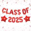 Class of 2025 Balloons, Red Graduation Balloons Class of 2025 Decorations with Red Star Balloons for Class of 2025 Graduation Party Decorations (16 IN+18 IN)