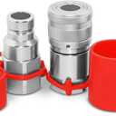 Flat Face High Flow Skid Steer Hydraulic Quick Connect Couplers/Couplings Set, 3/4" Body x 1" SAE, w/Dust Caps