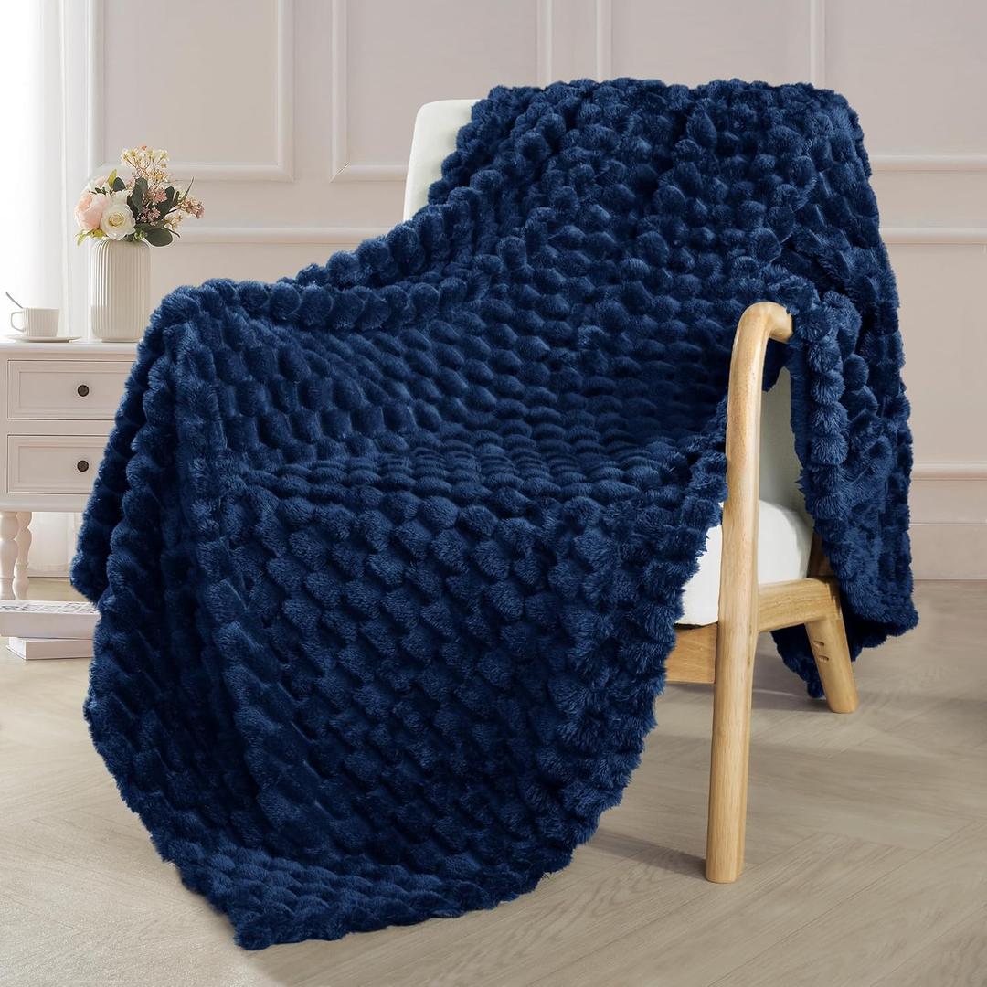 Exclusivo Mezcla Extra Large Throw Blanket for Couch, 50x70 Inches Soft Cozy Warm Plush Blanket, Fleece Blanket All Seasons Use, Navy Blue