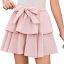 Girls Bow Mini Skirts Kids Elastic High Waisted Ruffle Tiered Skirt Party Dance Layered Skort for Teen 11-12Years