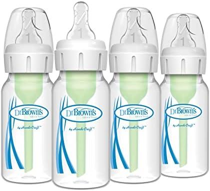 Dr. Brown's Natural Flow Anti-Colic Options+ Narrow Baby Bottle, 4 oz/120 mL, with Level 1 Slow Flow Nipple, 0m+, 3Bottles