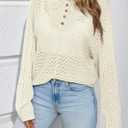 Saodimallsu Womens Crochet Button Sweaters Batwing Long Sleeve Henley Knit Shirts Drawstring Loose Trendy Sweater Tops (Small, White)