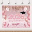 Pink Graduation Backdrop 10x8ft Rose Gold Class of 2025 Banner Congrats Grad Photo Background Congratulations Graduate Decorations Prom Party Supplies for Outdoor Indoor Photo Booth Props