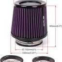 3" 3.5" 4" Inlet Car Replacement Cold Air Intake Filter 76mm 89mm 102mm 3 Sizes in 1 High Flow Performance Cone Air Filter (Purple)