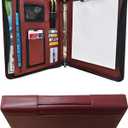 Faux Leather 3 Ring Portfolio Binder With Handle, Business Padfolio for Men & Women, Zippered Document Organizer for Home & Office Use, Including Clipboard, Notepad and Sheet Protectors (Brown)