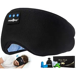 MUSICOZY Sleep Headphones Eye Mask Bluetooth 5.4, Bamboo Cotton Full Coverage Headphones Headband for Side Sleepers, Wireless Earphones with Speaker Sleep Music Earbuds for Men Women (Classical Black)