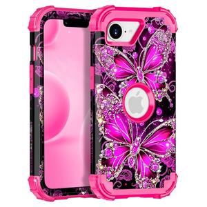 Casetego for iPhone 17e Case,iPhone 16e Case,Glow in The Dark Three Layer Heavy Duty Sturdy Shockproof Full Protection Rugged Hard PC+Soft TPU Bumper Case for Apple iPhone 17e/16e 6.1 inch,AllHotPink