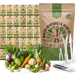 Organo Republic 25 Winter Vegetable & Herb Garden Seeds Variety Pack for Outdoors & Indoor Home Gardening 22,840+ Non-GMO Heirloom Seeds Broccoli Beet Carrot Cabbage Radish Pea Mint Thyme Parsley