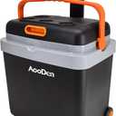Electric Car cooler and Warmer 35 Quart(33 Liter) Capacity with draw bar and wheels, Thermoelectric Iceless Cooler for Travel, Camping, Vehicles, Truck, Home - 12V/24V DC and 120V AC