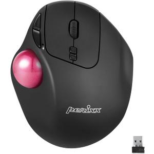 Perixx PERIMICE-717PKB Wireless Trackball Mouse, Build-in 1.34 Inch Glossy Trackball with Pointing Feature - 5 Programmable Buttons - Black Body - Pink Ball
