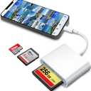 DenicMic SD CF Card Reader Compatible with iPhone 14 13 12 11 X XS/iPad with Lighting Ports SD CF TF Memory Card Reader Adapter Digital Trail Game Camera Accessories No Need App