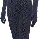 sedmoda Women Sexy Bodycon Velvet Jumpsuit Sheer Mesh Patchwork One Piece Party Club Outfits with Gloves (Black, M)