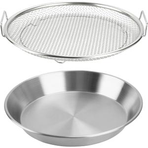 Oil Filter Tray, Stainless Steel Mesh Drain Basket Colanders Air Fryer Accessories for Fried Food Draining Rack Barbecue Grill Tray Net Draining Pan Strainer for Vegetable Dessert (10.2 Inch)
