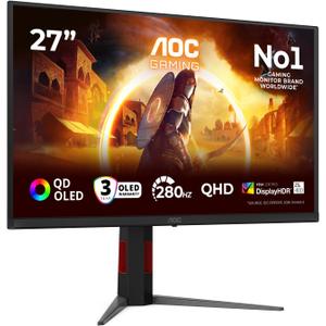 AOC Q27G4ZD 27 inch WQHD Gaming Monitor 280Hz, QD-OLED Panel, 0.03ms GtG, HDR400 TrueBlack, G-Sync Compatible, Height Adjustment, (2560x1440 HDMI 2x 2.1 DP 1x 1.4 USB Hub) Black