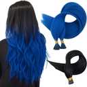 Bundles 16 Inch Blue I Tip Hair Extensions 20g 25s and Jet Black I Tip Hair Extensions Human Hair #1 50g 100s Straight