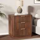 LYNCOHOME 23 inch Wide Fluted Nightstand with 3 Drawers, Modern Curved Bedside Table,Wood Night Stand with Storage,End Table for Bedroom & Living Room,Dresser for Bedroom Living Room,Walnut,Brown