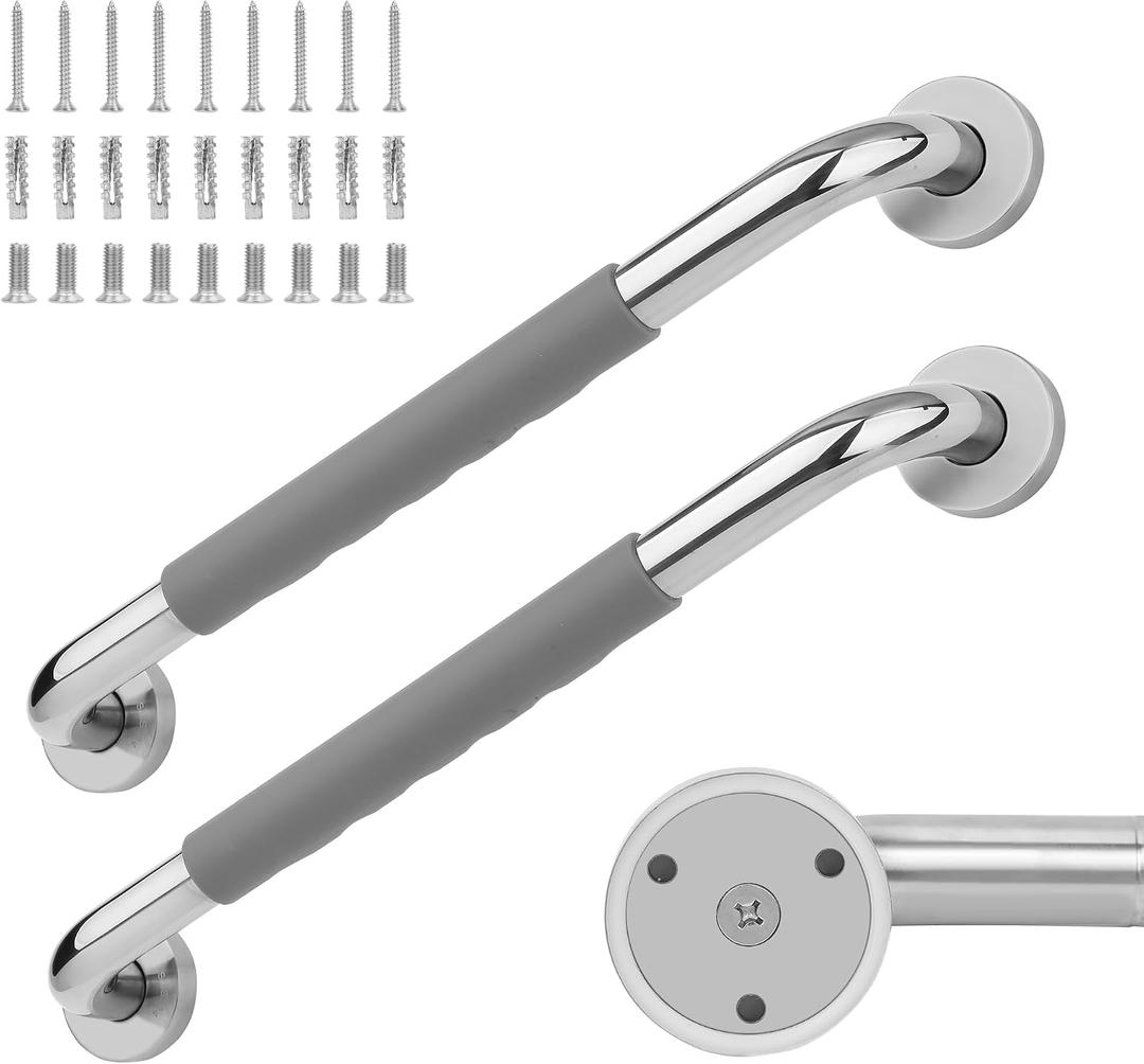 Grab Bars for Bathtub and Shower,18 Inch 2 Pack Silicone Grip Shower Handle | SUS 304 Stainless Steel,Wall Mounted Shower Grab Bars,ADA Compilant,Suitable for Seniors,Handicap,Pregnant & Kids