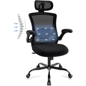 Ergonomic Office Chair with Adjustable Lumbar Support & Headrest  High Back Mesh Desk Chair with Flip-Up Armrests, Swivel Rolling Computer Chair for Home Office, Breathable & BIFMA Certified, Black (9050-bkbk)