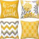 Yellow Pillow Covers 18x18 Set of 4 Modern Decorative Geometric Outdoor Sofa Throw Pillow Cushion Covers Case for Couch Living Room Bedroom Patio Furniture Indoors Home Decor (Yellow and Grey)
