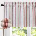 DriftAway Farmhouse Linen Lined Valance Double Layer Thermal Insulated Room Darkening Blackout Window Valances 3 Inch Rod Pocket Vertical Striped Kitchen Valance for Bathroom Single 52 x 24 Inch Red