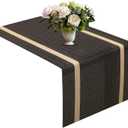 FAVE Woven Vinyl Table Runner 72x12 Inches Heat Resistant Table Runner Wipeable Waterproof Brown Table Runner Woven with Golden Threads for Wedding, Banquet,Party, Restaurant(Brown-72x12)