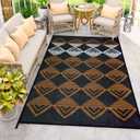 Lahome Outdoor Plastic Straw Rug, Reversible Outdoor Rug Waterproof 6x9 Patio Rugs, Camping Rugs for RV Backyard Deck Porch Picnic Beach Trailer (Black/Brown, 6' x 9')