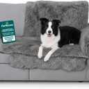 Furhaven Corner Cushion Seat Cover for Dogs & Cats, Washable, For Couches, Sectional Sofas, & L Shaped Couches - Snuggle Spot Shaggy Long Faux Fur Corner Throw - Gray, One Size (Grey)