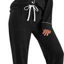 LILLUSORY Women's Long Sleeve Pajama Set - Soft Button-Down Top & Comfortable Drawstring Pants with Pockets (Medium, Black)