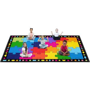 Booooom Jackson Classroom Rug Elementary Puzzle, 9'x12' Large Classroom Carpet Preschool Seating Rugs for School, Preschool Rug with Non-Slip Backing, 24 Seats, 0.2" Thick, 9' x 11'11"