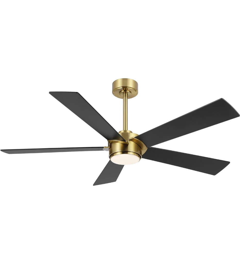 ELEHINSER
54" Ceiling Fan with Light and Remote, Modern Dimmable LED Light, 6-Speed Noiseless Reversible DC Motor, 5 Plywood Ceiling Fan Black/Gold