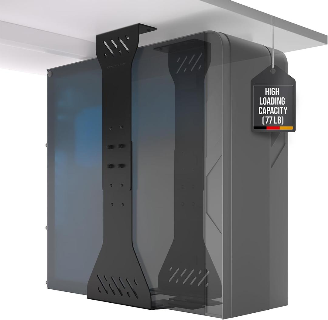 Heavy Duty Under Desk PC Holder  Up to 77 lbs Load Capacity - Adjustable Computer Tower Holder  CPU Holder Under Desk Mount - PC Holder Under Desk  Under Desk Computer Mount (Black)