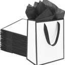 QIELSER Black and White Gift Bags with Handles, 8x5x10 Inch Medium Paper Bags with Tissue Paper for Wedding, Baby Shower, Birthday, Party, Holiday, Guest Welcome Bags (48)