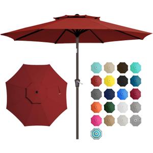JEAREY 9 ft 2-Tiers Patio Umbrellas Outdoor Table Market Umbrella w/Push Button Tilt/Crank, 8 Sturdy Ribs, UV Protection Waterproof Sunproof(Red)